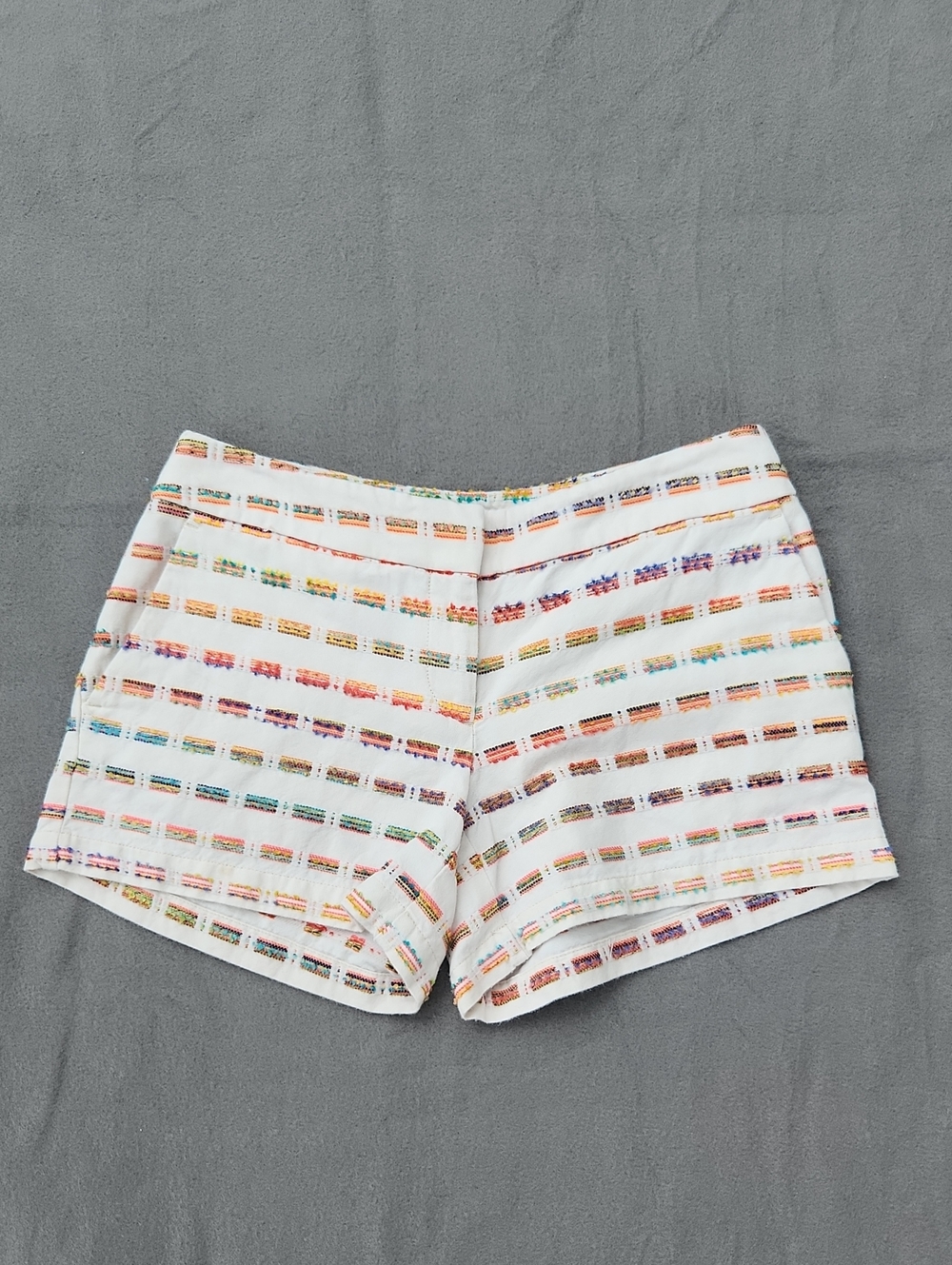LOFT Riviera Shorts Cream Rainbow Textured Embroidered Striped - Size 0